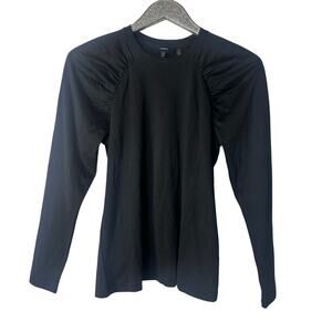 Theory Black Long Sleeve Ruched Knit Top NEW